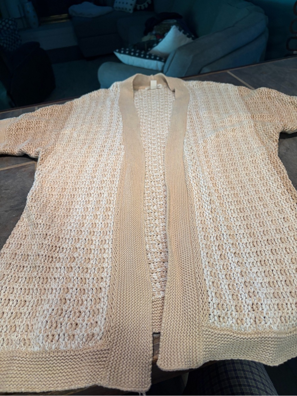 Coldwater Creek Cream/Tan Open-Front Knit Cardigan